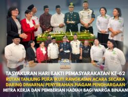 Tasyakuran Hari Bakti Pemasyarakatan ke-62 Rutan Tanjung Pura Ikuti Rangkaian Acara Secara Daring Diwarnai Penyerahan Piagam Penghargaan Mitra Kerja dan Pemberian Hadiah bagi Warga Binaan