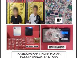 Polsek Sangatta Utara Gagalkan Peredaran Sabu, Dua Terduga Pengedar Diamankan dengan 20 Poket Barang Bukti