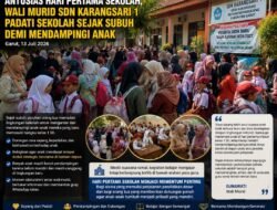 Wali Murid Serbu SDN Karangsari 1 Sejak Pagi, Dampingi Anak Jalani Hari Pertama Sekolah