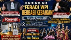Pesta Rakyat “FERADI WPI Berbagi Kebaikan” Siapkan Doorprize, Santap Malam, Konsultasi Hukum Gratis dan Beragam Hiburan