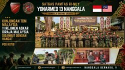Pererat Tali Silaturahmi dan Sinergitas di Tapal Batas, Satgas Yonarmed 13/Nanggala Terima Kunjungan Persahabatan dari 11 Rejimen Askar Melayu Diraja Malaysia