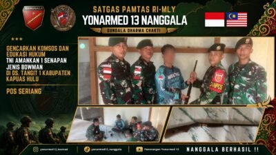 Gencarkan Komsos dan Edukasi Hukum, Satgas Pamtas Yonarmed 13/Nanggala Terima Penyerahan Sukarela 1 Pucuk Senjata Api Rakitan dari Warga Perbatasan